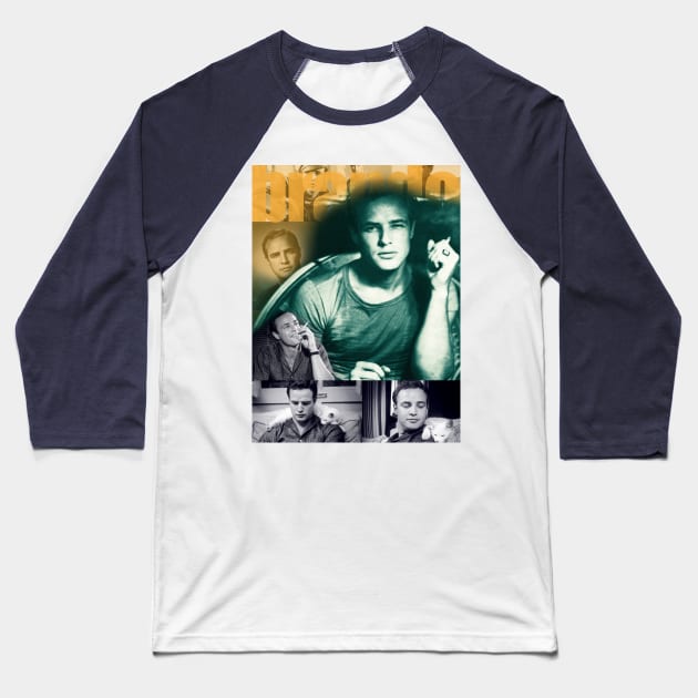 Marlon Brando Collage Portrait Baseball T-Shirt by Dez53